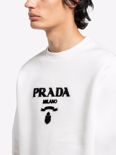 Shop Prada Chenille-logo Sweatshirt In Bianco
