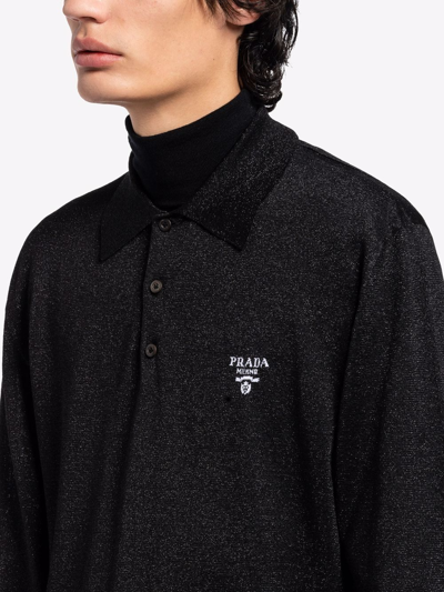 Shop Prada Knitted Polo Shirt In Black
