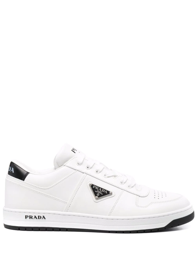 Shop Prada Logo-plaque Lace-up Trainers In Black