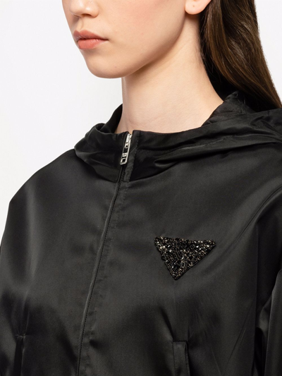 Shop Prada Re-nylon Crystal Logo-patch Hooded Jacket In Light Blue
