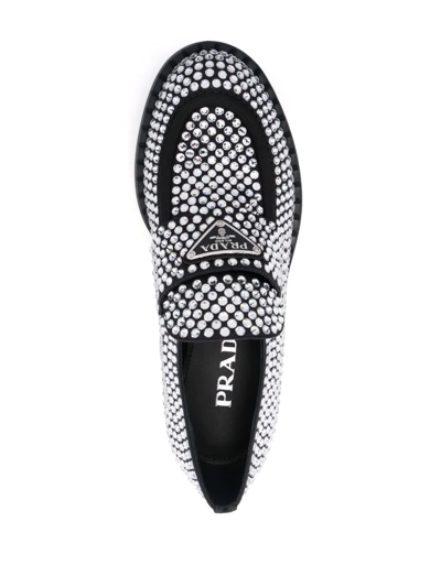 Shop Prada Sequin Crystal Embellished Loafers In Alabastro+bianco