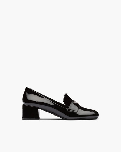 Shop Prada Triangle-logo Patent Leather Loafers In Black