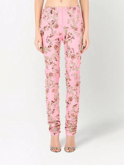 Dolce & Gabbana Crystal-embellished Leggings In Pink
