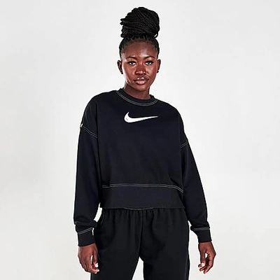 Shop Nike Women's Sportswear Swoosh Cropped Crewneck Sweatshirt In Black/black/white
