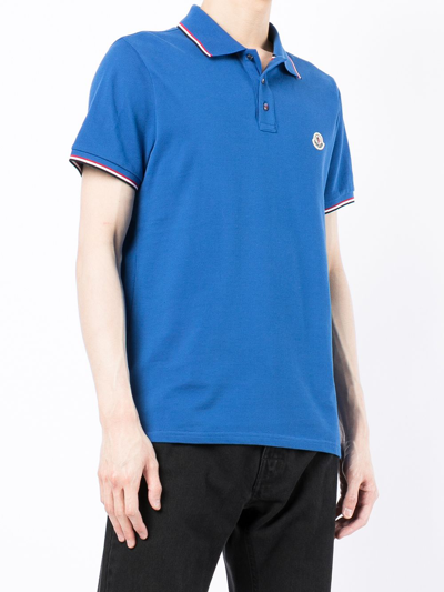 Shop Moncler Logo-patch Polo Shirt In Blau