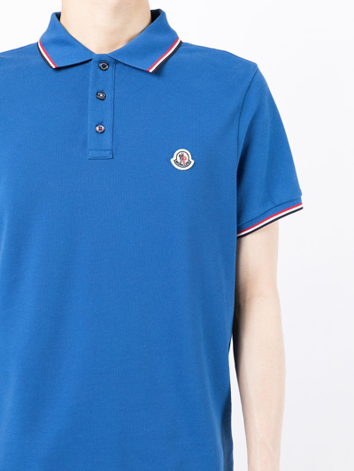 Shop Moncler Logo-patch Polo Shirt In Blau