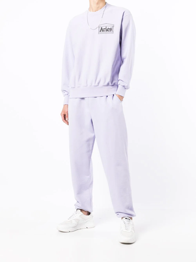 Aries Premium Temple Straight-leg Logo-print Cotton-jersey Sweatpants In Violett