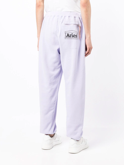 Aries Premium Temple Straight-leg Logo-print Cotton-jersey Sweatpants In Violett
