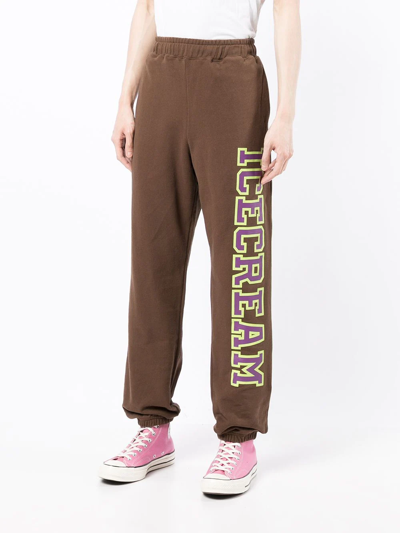 Shop Icecream Cotton Logo-print Track Pants In Braun