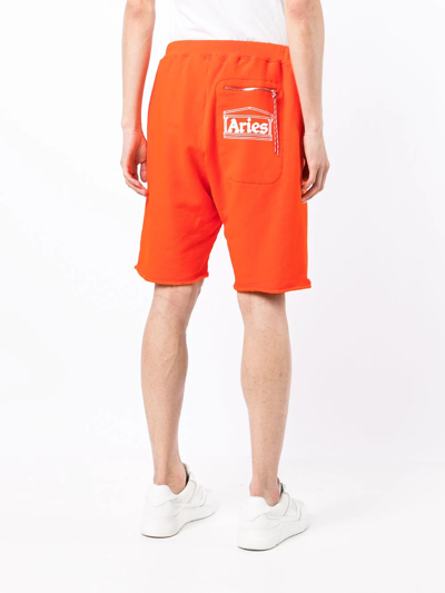 Shop Aries Temple Logo-print Track Shorts In Orange