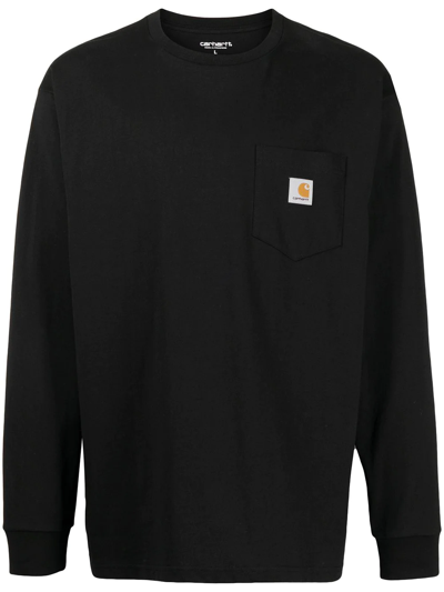 Carhartt Wip Mens Black Pocket Brand-patch Cotton-jersey Sweatshirt In Schwarz