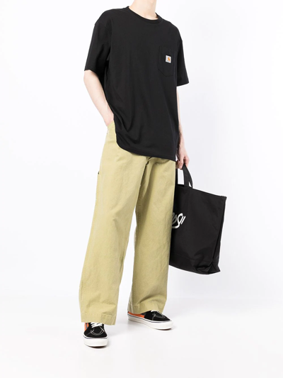 Carhartt Wip Mens Black Pocket Brand-patch Cotton-jersey Sweatshirt In Schwarz