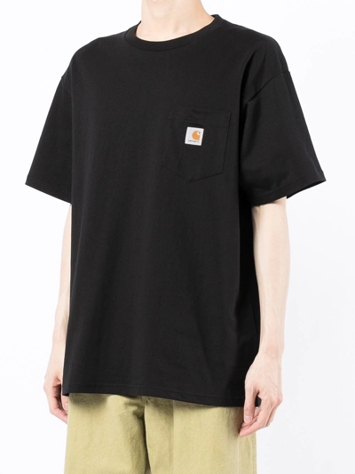 Carhartt Wip Mens Black Pocket Brand-patch Cotton-jersey Sweatshirt In Schwarz