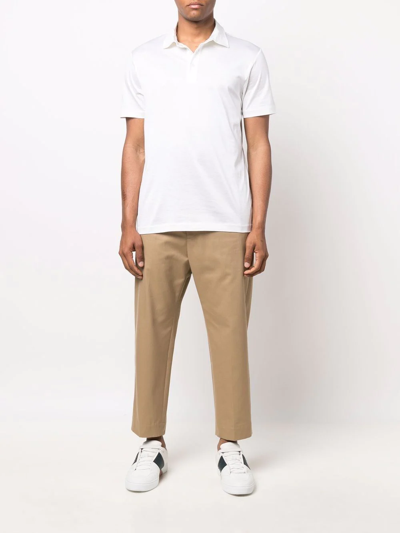 Shop Giorgio Armani Silk-blend Polo Shirt In Weiss