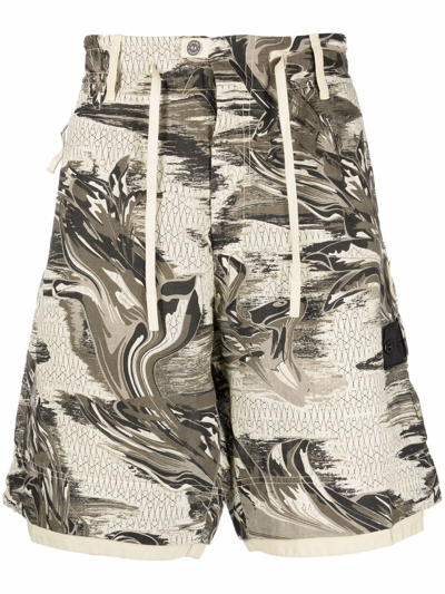 Shop Stone Island Shadow Project Marbled-print Bermuda Shorts In Nude