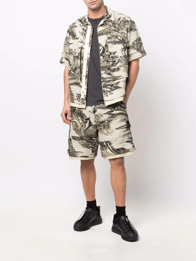 Shop Stone Island Shadow Project Marbled-print Bermuda Shorts In Nude