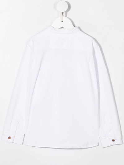 Shop Bonpoint Collarless Denim Shirt In White