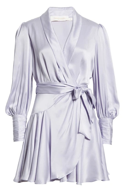 Shop Zimmermann Long Sleeve Silk Wrap Minidress In Lilac