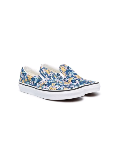 Shop Vans Floral-print Slip-on Sneakers In Blue