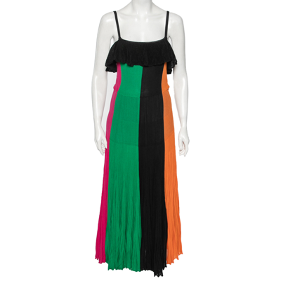 Pre-owned Ferragamo Multicolor Pleated Knit Maxi Dress S