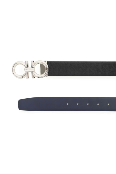 Shop Ferragamo Reversible Gancini Belt In Black,blue