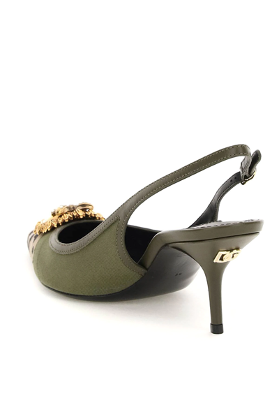 Shop Dolce & Gabbana Camouflage Patchwork Devotion Slingback In Green,khaki