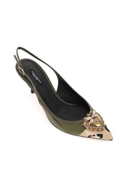 Shop Dolce & Gabbana Camouflage Patchwork Devotion Slingback In Green,khaki