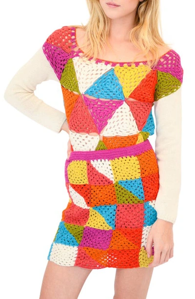 Shop Batsheva Vivien Triangle Crochet Knit Alpaca Sweater In Multi Triangle
