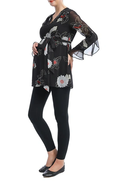 Kimi And Kai Kimi & Kai Kay V-neck Belted Maternity Blouse In Multicolored