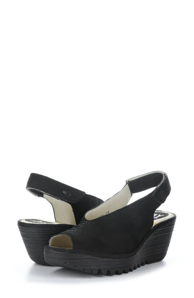 Shop Fly London Yeay Peep Toe Sandal In 004 Black Cupido