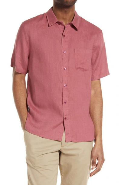 Shop Vince Classic Fit Short Sleeve Linen Shirt In Wild Barberry