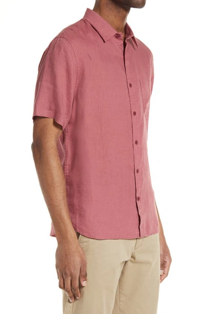 Shop Vince Classic Fit Short Sleeve Linen Shirt In Wild Barberry