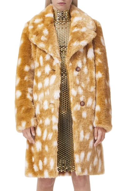 Shop Burberry Runction Fawn Print Faux Fur Coat In Honey Beige Ip Pat