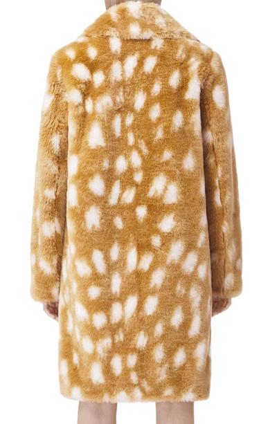 Shop Burberry Runction Fawn Print Faux Fur Coat In Honey Beige Ip Pat