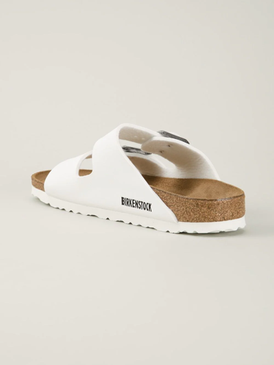 Birkenstock Womens Arizona Silver Buckles Sandal In White In White