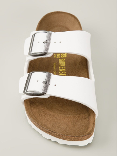 Birkenstock Womens Arizona Silver Buckles Sandal In White In White