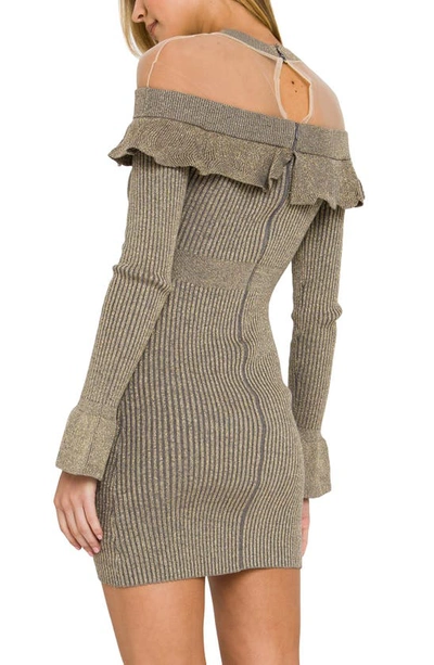 Endless Rose Off The Shoulder Illusion Dress In Heather Grey/ Gold