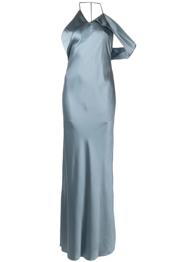 Shop Michelle Mason Drape-detail Silk Gown In Blue