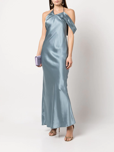 Shop Michelle Mason Drape-detail Silk Gown In Blue