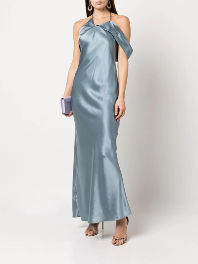 Michelle Mason Drape-detail Silk Gown In Blue