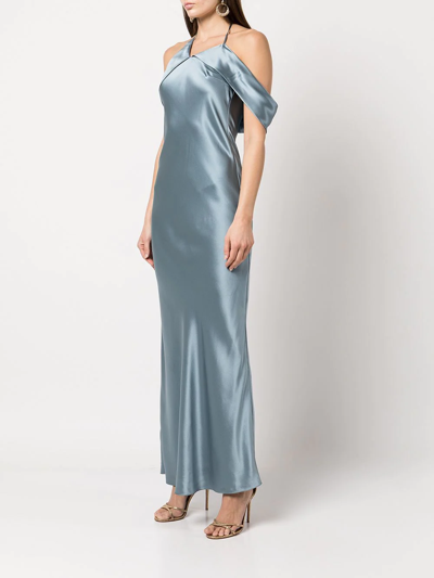 Shop Michelle Mason Drape-detail Silk Gown In Blue