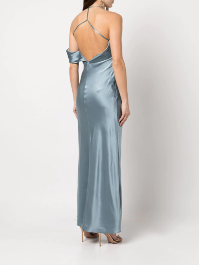 Shop Michelle Mason Drape-detail Silk Gown In Blue
