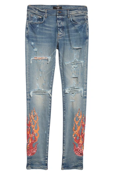 Shop Amiri Bandana Flame Thrasher Ripped Skinny Jeans In Clay Indigo