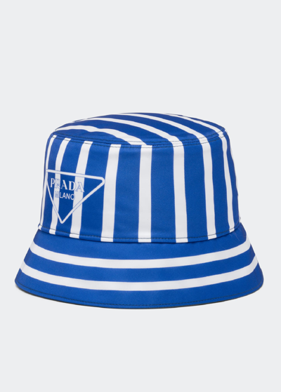 Shop Prada Striped Triangle Logo Bucket Hat In F0013 Azzurro