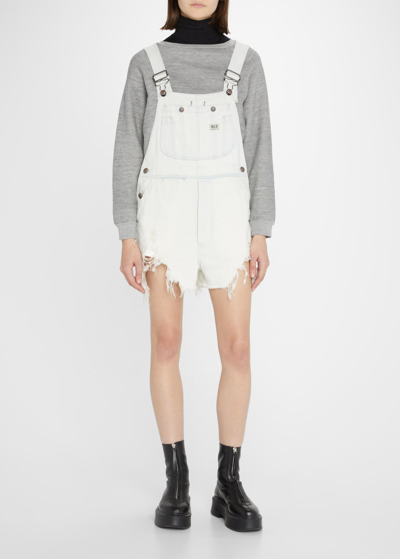 Shop R13 Denim Overall Shorts In Pale Blue