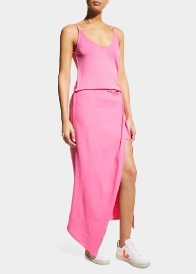Shop Monrow Linen Side-gathered Midi Skirt In Rose Bud