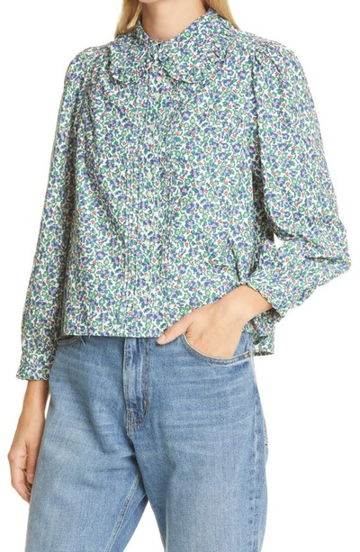 Shop The Great . The Pintuck Hemmingway Long Sleeve Top In Cream Field Floral
