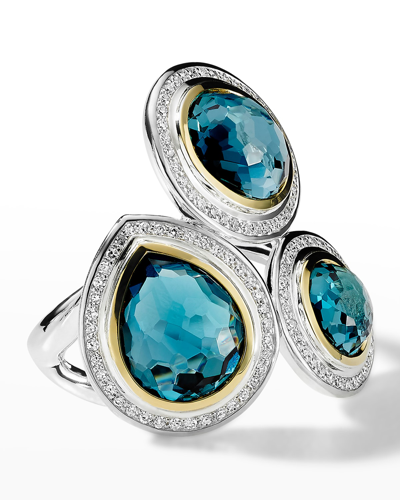Shop Ippolita 3-stone Ring In Chimera With Diamonds In London Blue Topaz