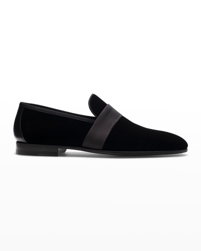 Shop Magnanni Men's Jenaro Velvet Formal Loafers In Black