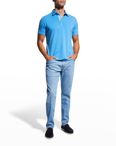 Shop Loro Piana 3-button Cotton Polo Shirt In 60ah French Blue